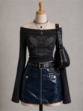 Vintage Moda International faux-leather zip skirt